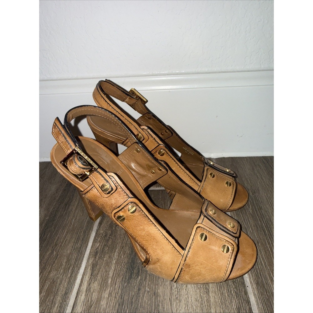 Tory Burch Naomi sz 5.5 sling back tan leather peep toe pumps